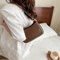 Minimalist dark brown baguette bag with smooth matte leather and gold hardware - Brown