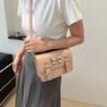 Bolso Cambridge rosa con lazo plateado y correa de hombro ajustable para mujer - Rosa