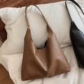 Minimalistische große PU-Leder-Einkaufstasche in Vintage-Braun und klassischem Schwarz - Braun