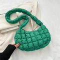 Bright green quilted dumpling shoulder bag with puffy texture and wide strap design - Green