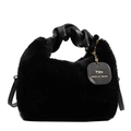 Elegante borsa a mano in peluche nera con manico in ecopelle e catena dorata - Nero