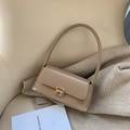 Borsa baguette retrò francese in ecopelle cammello con fibbia dorata e tracolla - Cachi