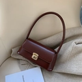 Borsa a spalla baguette minimalista rosso vino in ecopelle con fibbia dorata elegante - Marrone Scuro