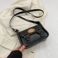 Borsa a tracolla rettangolare nera minimalista con ricamo a forma di cucciolo carino - Nero