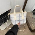 Dames crossbodytas van tweed met blauwe en gele ruiten en leren handgrepen - Wit