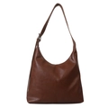 Retro brown large capacity bucket bag with vintage lychee texture and adjustable strap - Brown