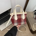 Mini crossbodytas met rood ruitjespatroon, handvat van imitatieleer en gouden details - Rood
