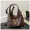 Retro coffee brown large capacity hobo bag in vintage oil wax leather style - Brown