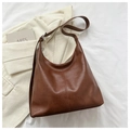Retro brown large capacity hobo bucket bag with a soft faux leather texture for women - Brown