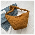 Brown quilted hobo bag with padded rhombus pattern and knot detail shoulder strap - Brown