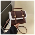 Vintage brown crossbody bag with white faux shearling trim and gold metal accents - Brown