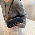 Minimalist black crescent underarm bag with gold chain strap and XM & BAGS logo - Black