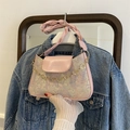 Roze jacquard okseltas met gouden bloemenketting en geweven schouderband voor dames - Roze