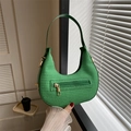 Bright green woven crescent hobo bag with gold zipper and textured hobo handle style - Green
