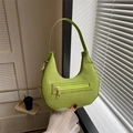 Vibrant lime green woven crescent handbag with gold zipper and stylish shoulder strap - Avocado Green