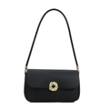Borsa a tracolla nera minimalista con fibbia circolare dorata con trama intrecciata - Nero
