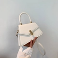 Chic white geometric handbag with gold clasp and top handle for women's fashion - White