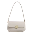 Borsa a spalla beige minimalista con un'elegante fibbia metallica dorata intrecciata - Bianco