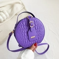 Women's purple round crossbody bag with crocodile pattern and golden buckle - Purple