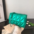 Quilted lime green metallic crossbody bag with silver chain strap and flap closure - Green