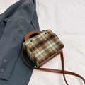 Borsa a mano quadrata in tweed verde retrò con cinturini in pelle marrone da donna - Verde & Marrone (Senza Pendente)