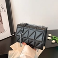 Chic black geometric quilted crossbody bag with stylish silver chunky chain strap - Black