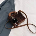 Plaid woolen crossbody bag in red and green with mini plush monster charm - Red & Brown (With Monster Pendant)