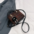 Retro colorful plaid woolen crossbody bag with unique eye-shaped fur ball pendant - Red & Black (With Monster Pendant)