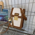 Brown and cream diamond lattice mini crossbody phone bag with a cute cartoon bull charm - Brown With Tie Cow Pendant
