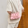 Pink dumpling cloud bag with decorative gold chain and pearl flower charms - Pink