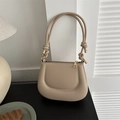 Minimalist khaki pea-shaped crossbody bag with braided knot strap and gold hardware - Khaki