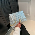 Quilted silver crossbody bag with golden chain strap and cylindrical metal lock - Silver