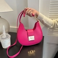 Minimalist dragon fruit pink crescent bag with golden clasp and adjustable strap - Rose Pink