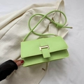 Avocado green rectangular flap shoulder bag with gold metal buckle and knotted strap - Green