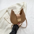 Camel crescent shoulder bag with gold metal clasp and thin strap in minimalist style - Khaki