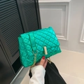 Quilted lime green metallic crossbody bag with gold chain strap for women - Green