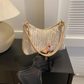Elegante bolso de hombro plisado crema con textura suave y correa fruncida muy chic - Caqui