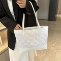 Chic white quilted tote bag with large capacity and minimalist faux leather base - White
