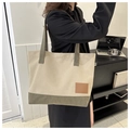 Detalle del bolso tote de lona bicolor con bordes verde oliva y gran capacidad - Caqui