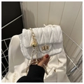 Detail of white quilted crossbody bag with gold chain strap and adjustable metal ball buckle - White