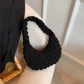 Bolso hobo minimalista de tela popcorn negra con textura de burbujas táctiles para mujer - Negro