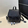 Mini mochila negra de cuero PU con cierre de cordón y detalle de etiqueta de moda - Negro