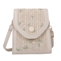 Stro geweven crossbody telefoontasje met bloemborduursel en verstelbare riem - Wit