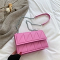 Pink rectangular crossbody bag with geometric quilting and silver chain strap - Pink