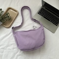 Minimalist lavender corduroy crescent tote bag with cute cartoon sheep pendant - Purple