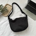 Black corduroy crescent shoulder bag for women with cute white sheep charm - Corduroy/Canvas Style (With Pendant) / Black