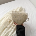 Sac à bandoulière en paille en forme de cœur avec broderie florale et dentelle - Kaki