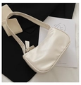 Chic cream white baguette shoulder bag in smooth PU leather with minimalist strap - White