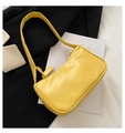 Minimalist bright yellow PU leather baguette shoulder bag with smooth finish and zipper - Yellow