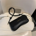 Minimalist black matte leather underarm shoulder bag with gold FASHION & BAGS lettering - Black